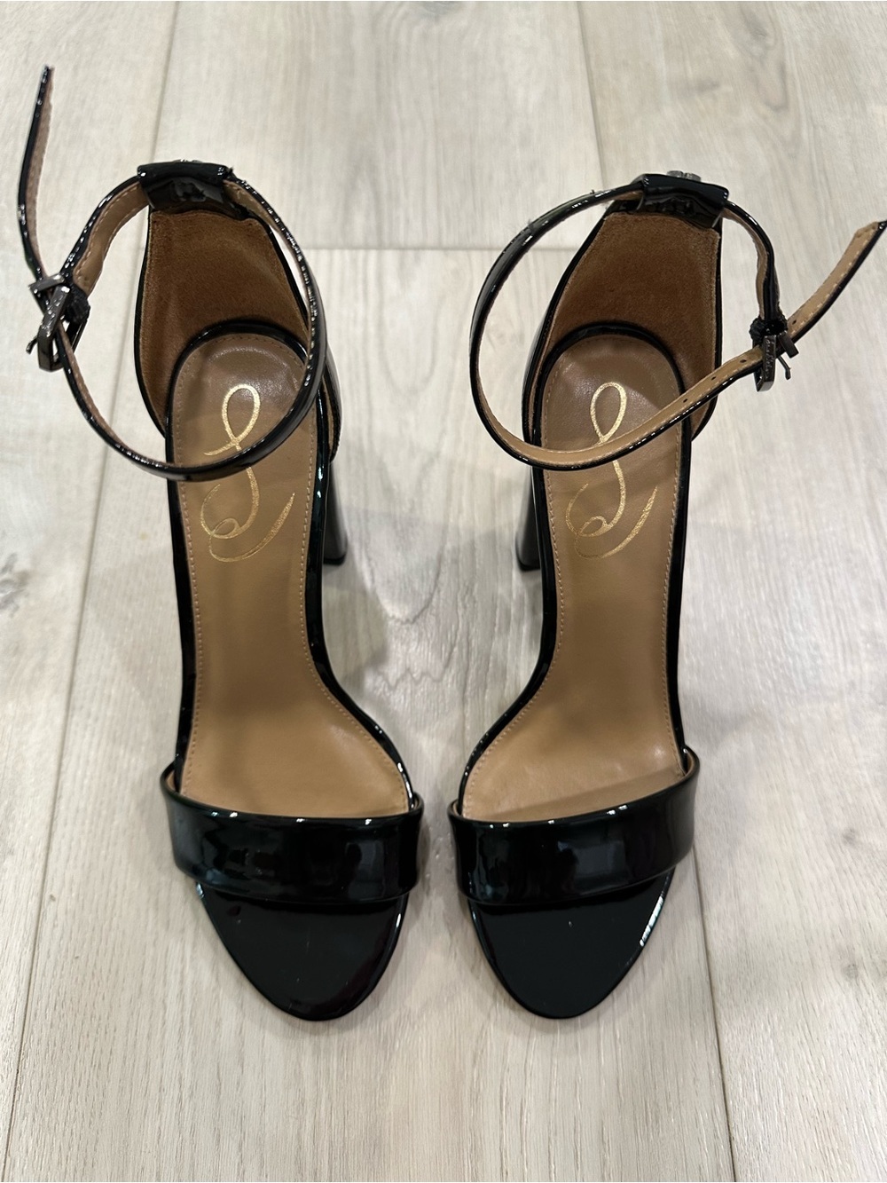 Sam Edelman Black Patent Ankle-Strap Heels